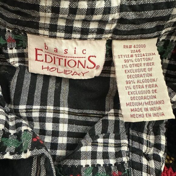 Basic Editions Womens Vintage 90s Christmas Flannel Shirt Size M Black Plaid - Picture 6 of 11